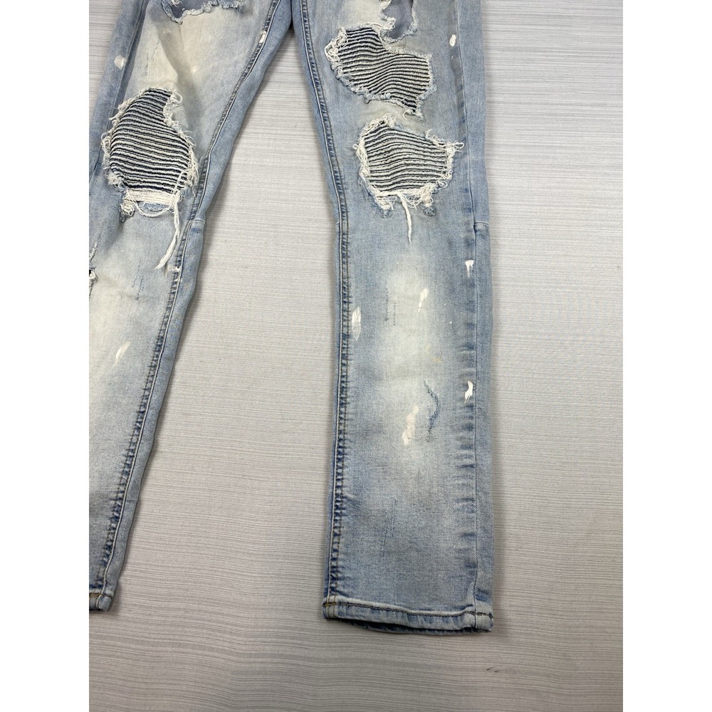 KDNK Jeans Grunge Paint Splatter Slim Fit Ripped Denim Men's Size 32 -11 4 14 11 - Picture 3 of 16